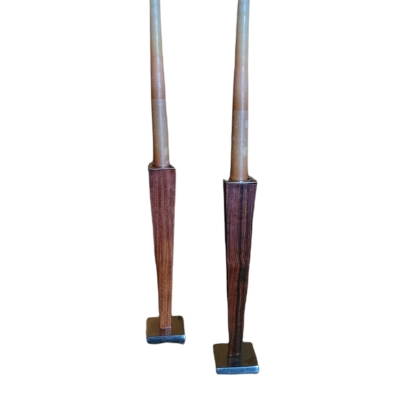 Mid Century Modern Teak with Pewter Candlesticks Set of 2 - Picture 1 of 4